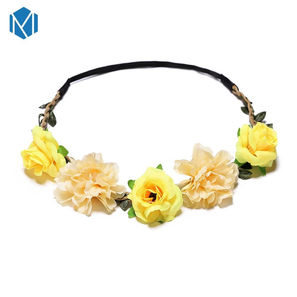 M MISM Beautiful Women Flower Garlands Head Wreaths Bohemia Flower Crown Cherry Blossoms Rose Garland Hair Wreaths Photography: yellow