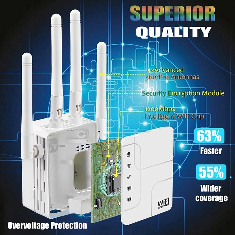 JABS Wifi Extender And Signal Amplifier,Wall-Through Strong Wifi Booster 1200Mbps Dual-Band 2.4/5G Wireless Repeater,US PLUG