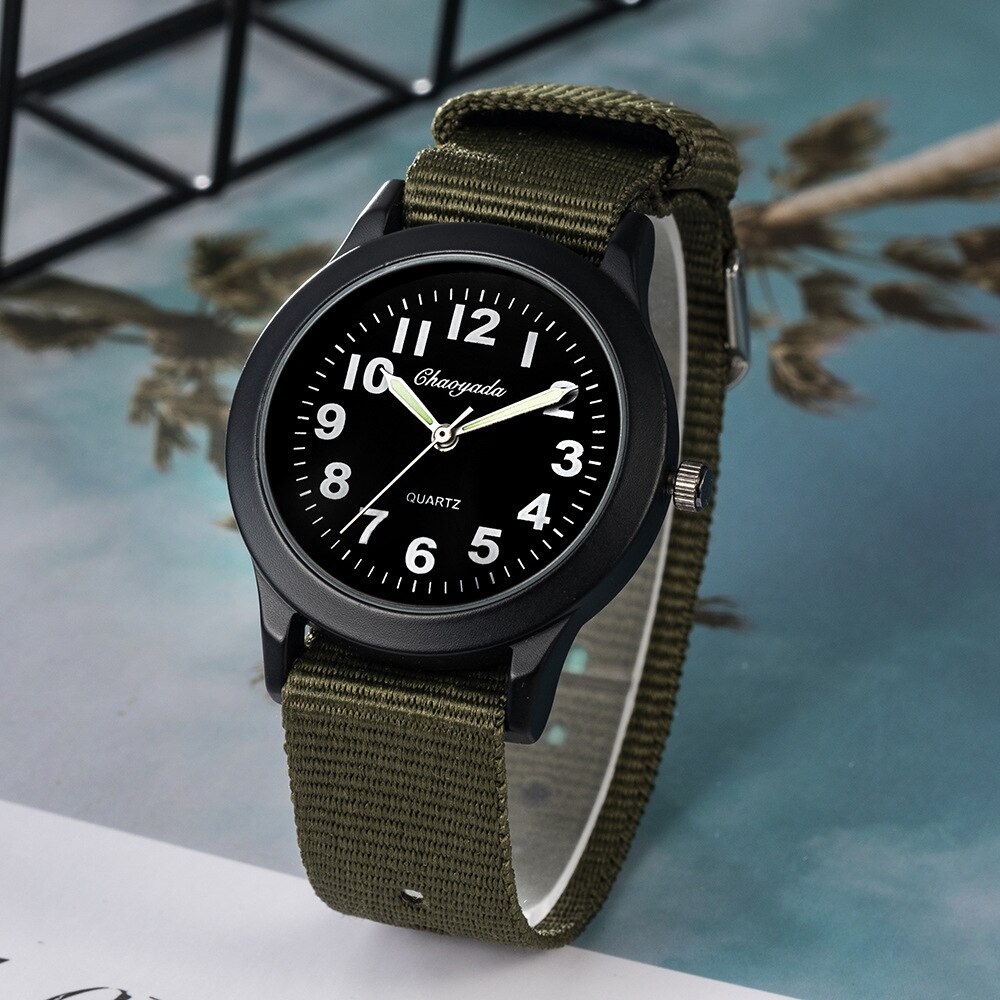 Sød nylon rem ur fødselsdag jul piger drenge armbåndsur børn & #39 dages børn: Sort og grøn rem