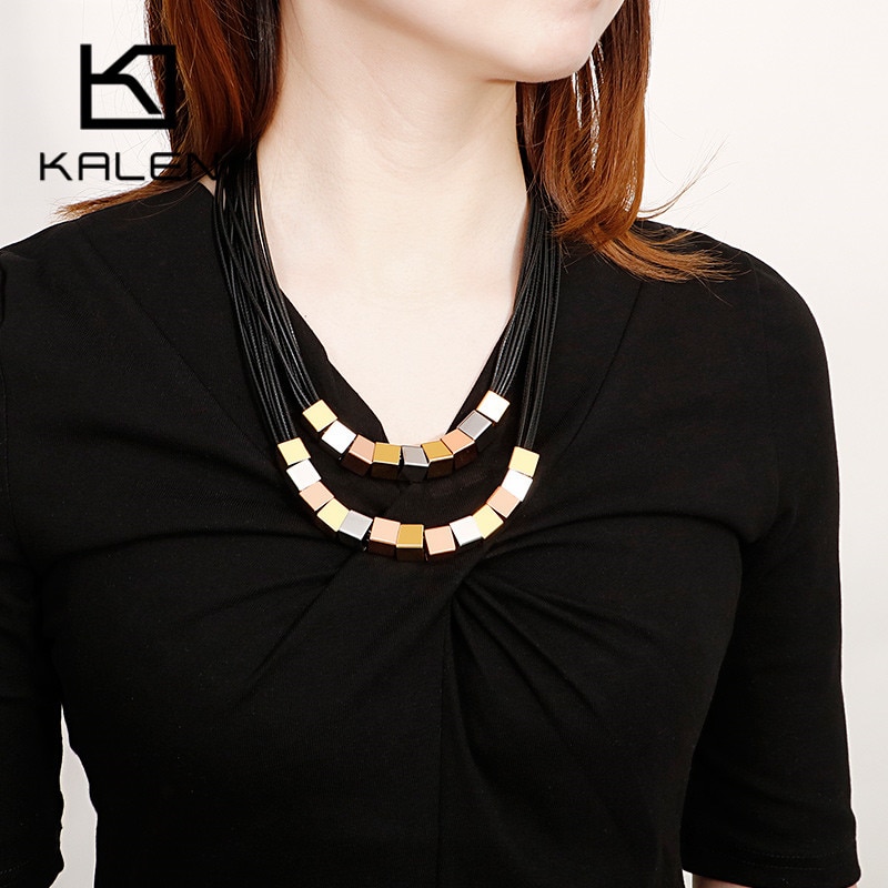 KALEN Leather Rope Choker Jewellery Multiple Color Stainless Steel Necklace Earrings Sets For Women Dubai Femme Jewelry Sets
