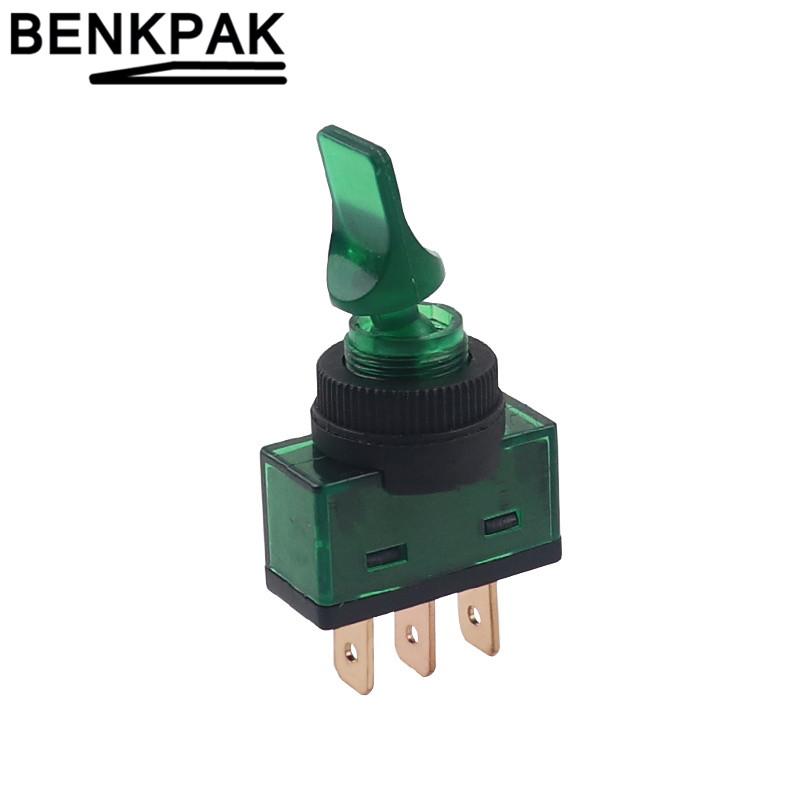 Interruptor de palanca automotriz de 3 pines ON-OFF con lámpara DC 12V 20A: Verde