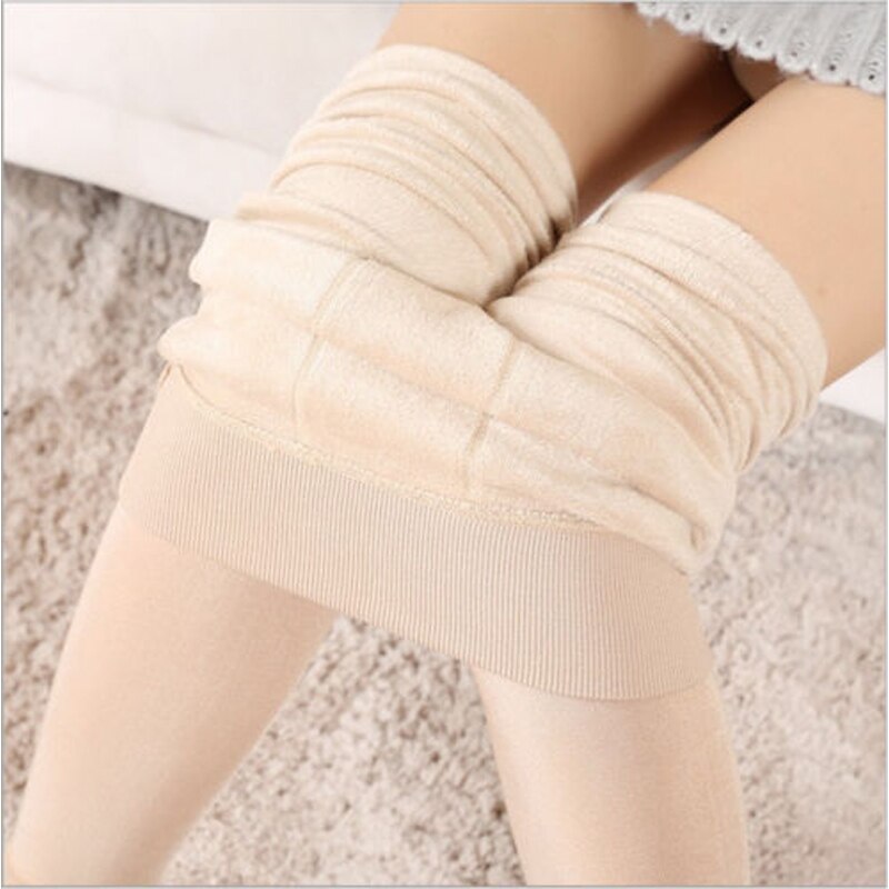 Warm Winter Tights Women's Thick Fleece Lined Thermal Stretchy Clothes Tights Woman Solid Cotton Blend Tights: Skin