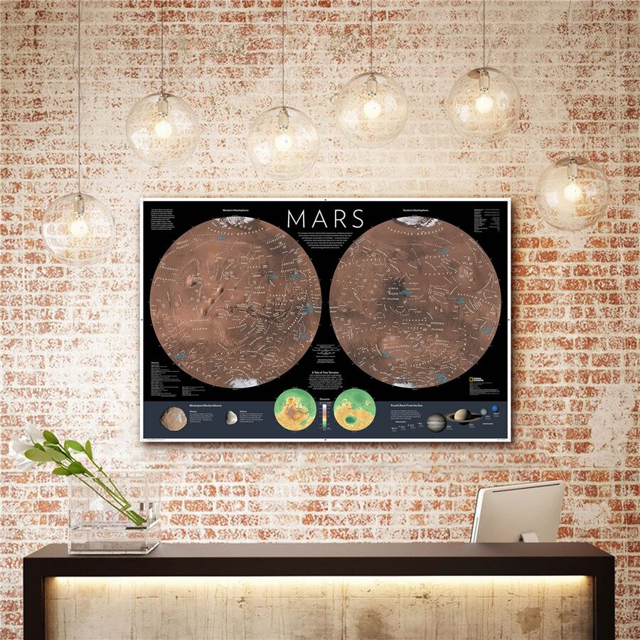 Mars Map Detailed illustration Specific Explanation Home Decor Learning Education Wall Sticker Exquisite Canvas Print Poster