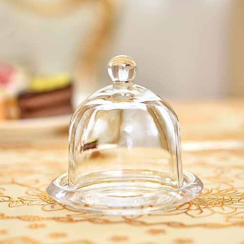 Gjennomsiktig glass kake panne kake deksel fruktsalat brett bryllupsfest dessert display stativ kake dekorere verktøy: M - diameter 12.5cm