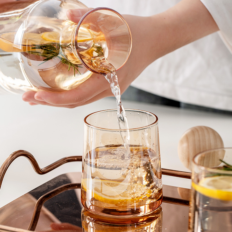 1200ML Amber Water Kettle Set and Cool Kettle Household Tea Kettle Cups Water Jug Crystal Glass Water Pitcher Glass Bottle