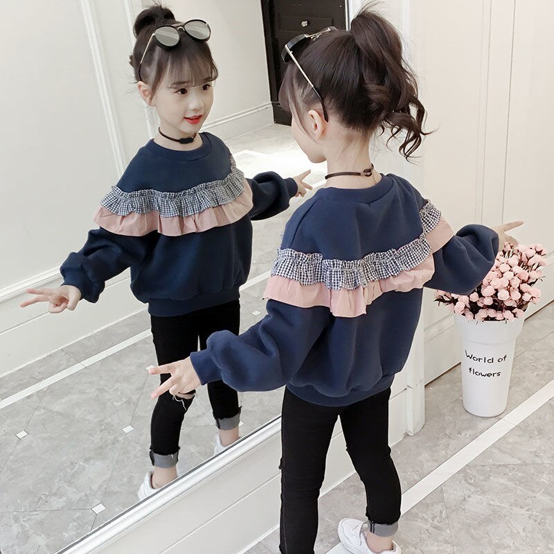 Bebis hoodie flicka tröjor barn höst vinter kläder toppar barn hoodies för flickor tröja långärmad tshirt 110 ~ 160: Blå / 6