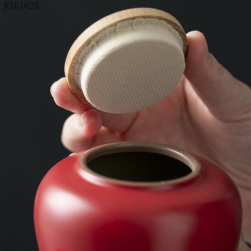Mini frasco de cerámica con cubierta de madera de bambú para almacenamiento, caja de almacenamiento para objetos pequeños de joyería, creativa, portátil, de viaje, para el hogar