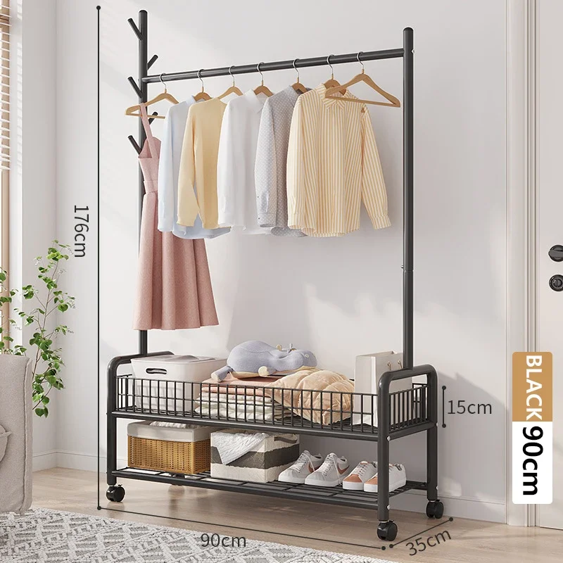 Movable Clothes Rack Floor Hanger Stand Storage Wardrobe Hat Stand Storage Box Bedroom Furniture perchero de pie Coat Rack Hook: green