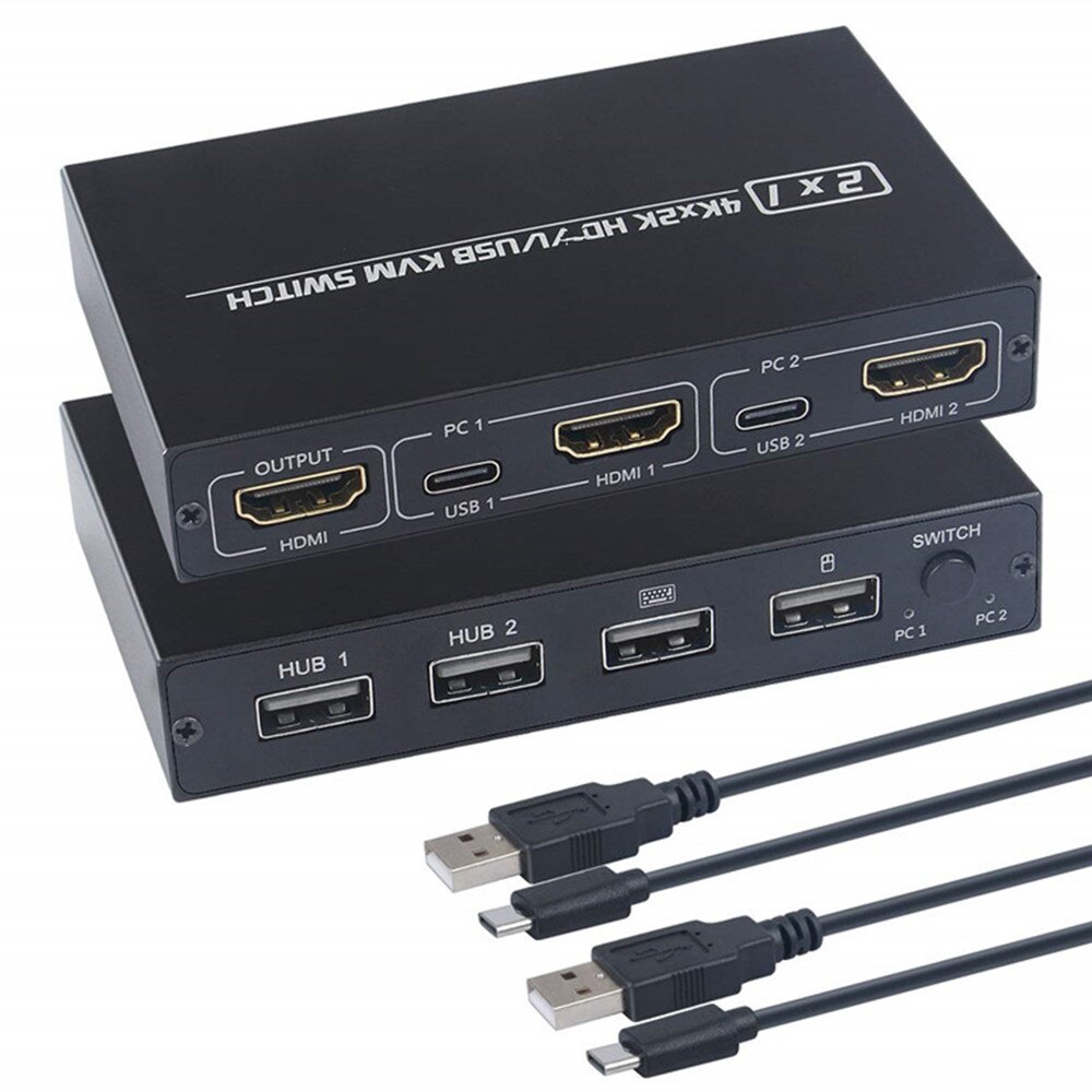 Interruptor KVM 4K compatible con HDMI, caja de 2 puertos USB para teclado y ratón de Monitor compartido, impresora EDID / HDCP adaptable, Plug And Play 4.: UE