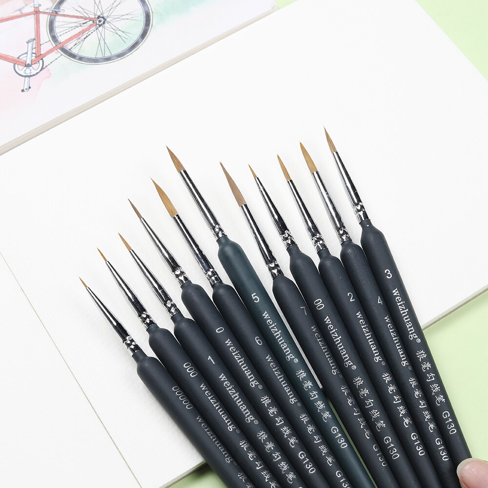 Miniature Hook Line Pen art painting brushes weasel hair paint brush gouache watercolor oil paints artists Hand Painted: 11Pcs set