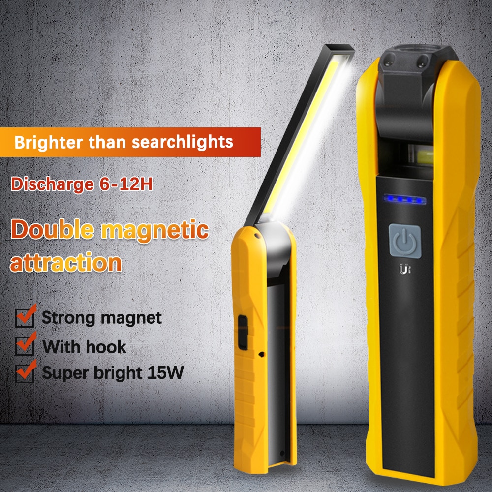 Led arbejdslygte 15w bærbar cob arbejdslygte arbejdslampe arbejdslampe lommelygte xpe arbejdslys søgelygte usb genopladelig