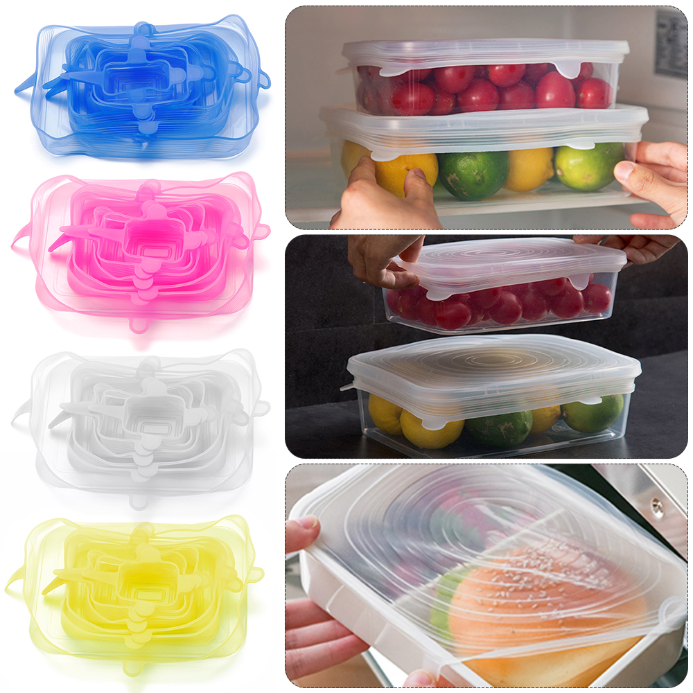 Cubierta de silicona de 6 uds, tapas elásticas, cubiertas herméticas reutilizables para envolver alimentos, cubiertas para mantener el bol sellado fresco, cubiertas elásticas para envolver, utensilios de cocina