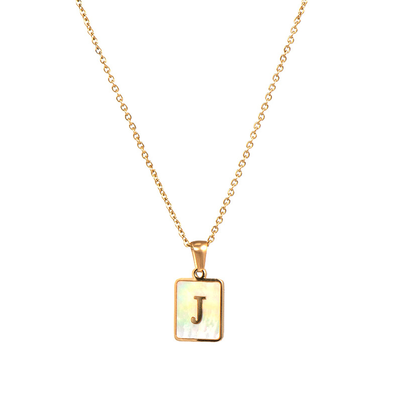 E.B.belle Collar con inicial minimalista de concha de nácar de acero inoxidable sin deslustre, collar con letras chapadas en oro para mujer