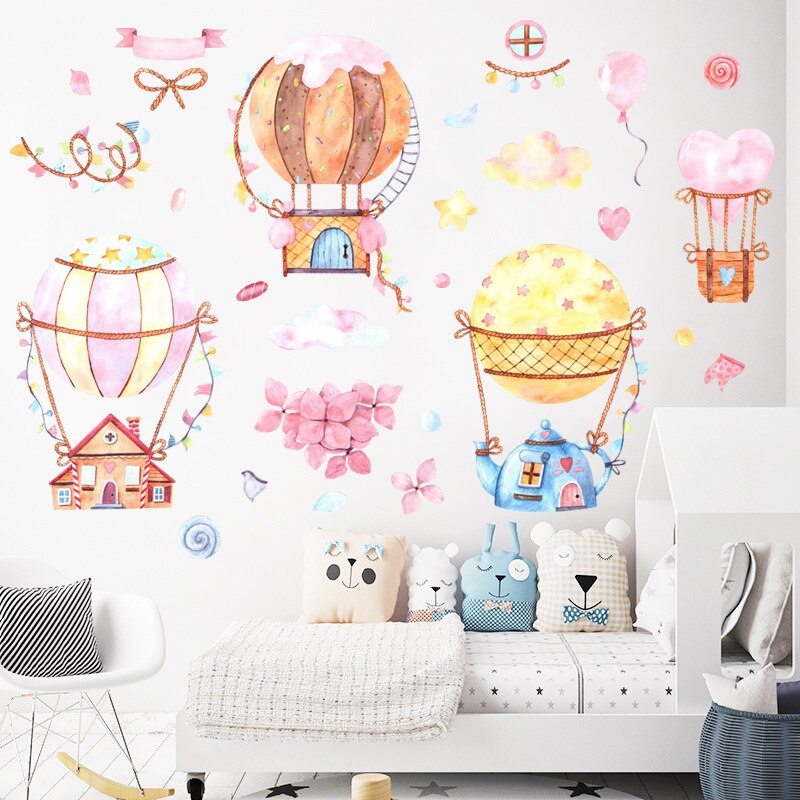 Cartoon Liefde Hart Luchtballon Muurstickers Voor Kinderkamer Nursery Babykamer Milieuvriendelijke Vinyl Muurstickers Art Muur muurschilderingen