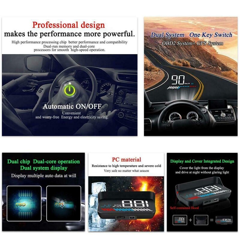 Car Universal HUD Head Up Display OBD II/GPS Interface,Vehicle Speed MPH Overspeed Warning System