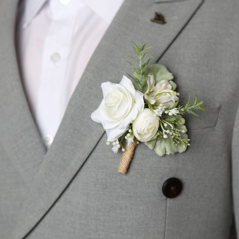 Tulipan corsage mænd bryllup hvid boutonniere blomster kunstig silke rose brocher brudepige gomsmænd festtilbehør: Rød