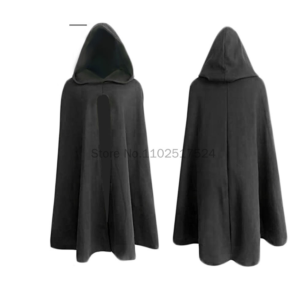 Mantello gotico con cappuccio moda medievale per uomo donna cappotto di lana con forchetta alta senza maniche nero mantello Cosplay di Halloween
