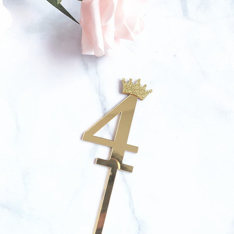 Acrylic Glitter Crown Numbers Happy Birthday Cake Topper Wedding Cake Toppers Birthday Cakes Baby Shower Cupcake Toppers: Gold4