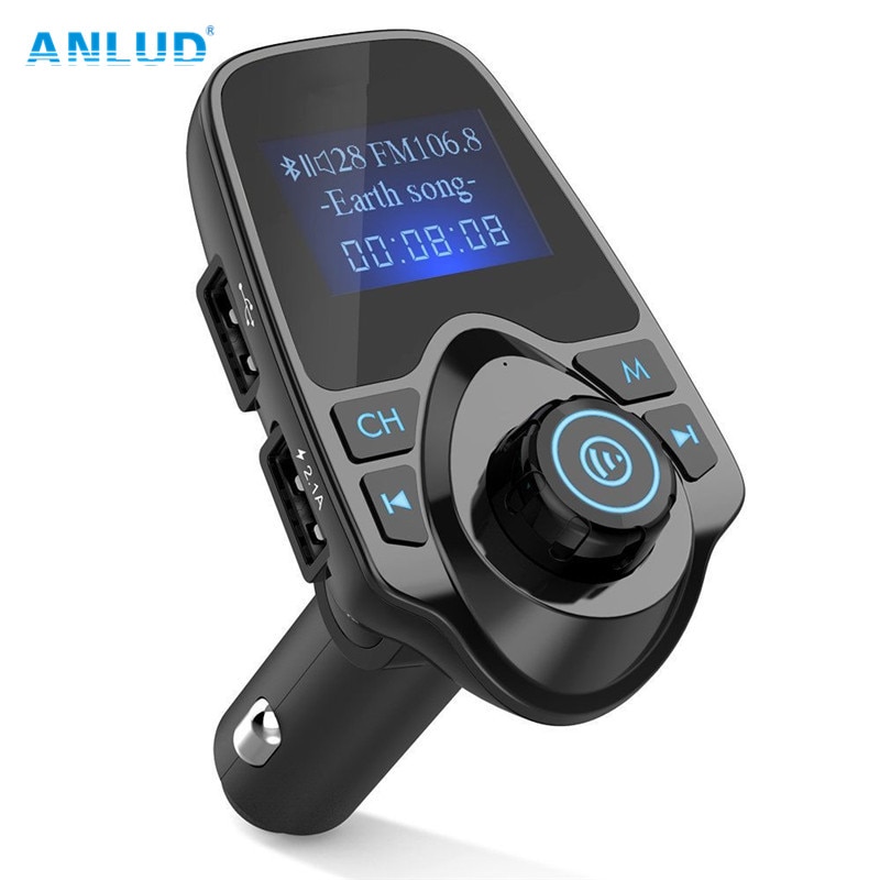 ANLUD Bluetooth Draadloze Auto Mp3 Speler Handsfree Car Kit Fm-zender A2DP 5 V 2.1A USB Lader LCD Display Auto FM Modulator