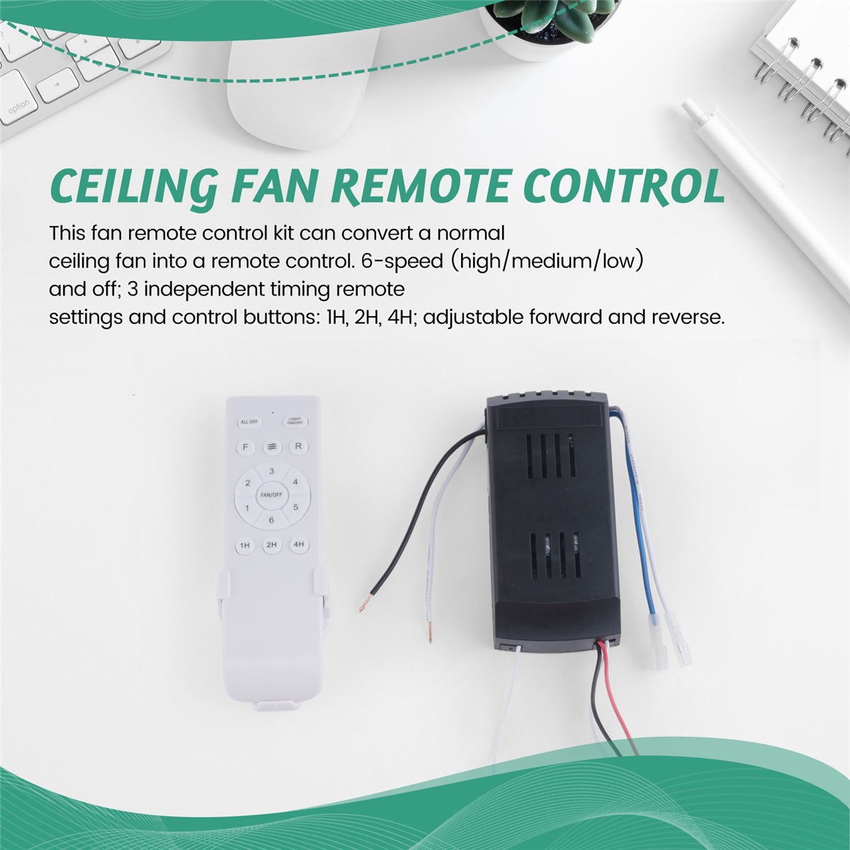 Universal Ceiling Fan Remote Control Kit Replacement, 6-Speed & Timing, Remote Replacement for DC Ceiling Fan Light