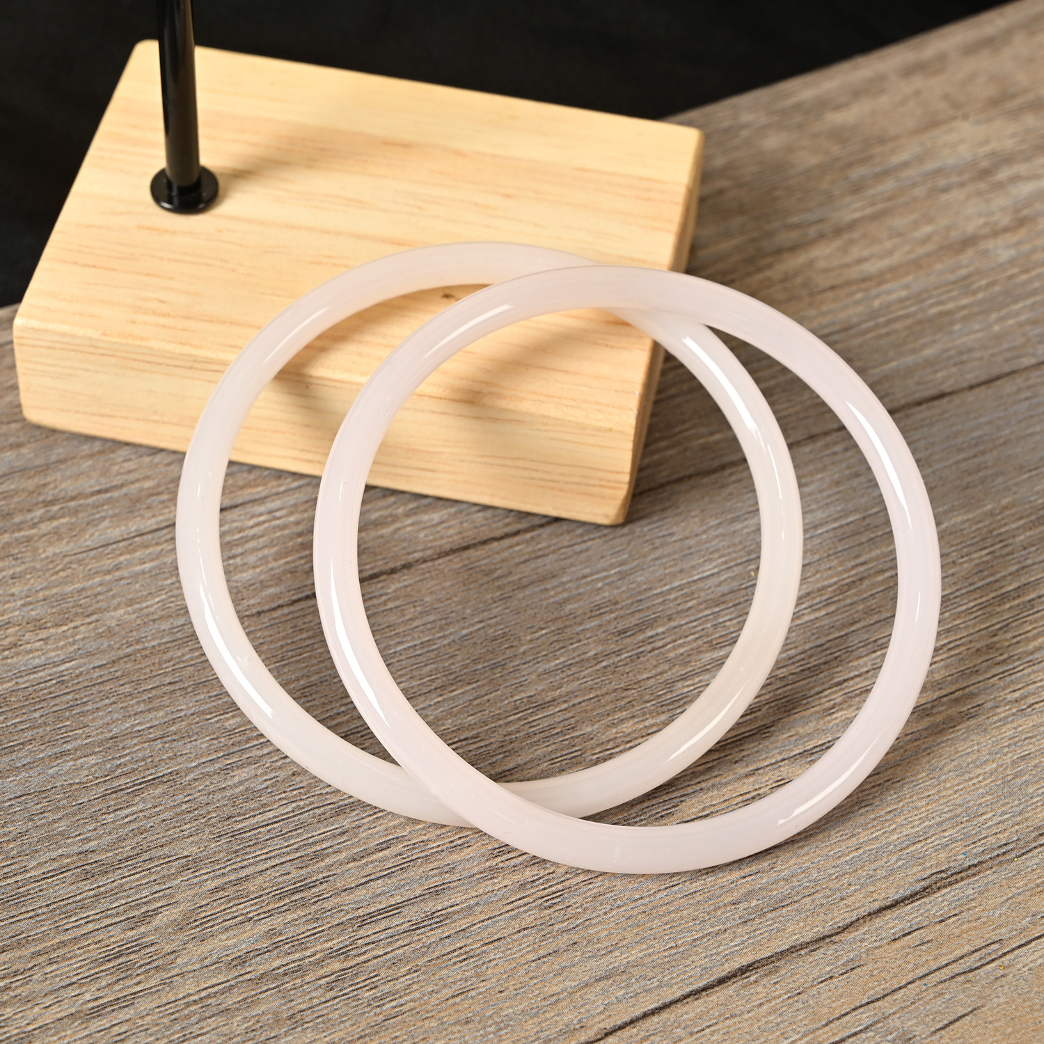2Pcs/Set Glass Natural Jade Solid Color Jingle Bangles Retro Simple Bracelet Femme Women's Casual China Jewelry