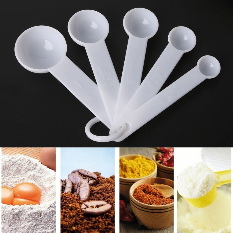 5 stk / sæt måleske hvid plastik teskefuld spiseskeværktøj måleværktøj måleske køkken tilbehør