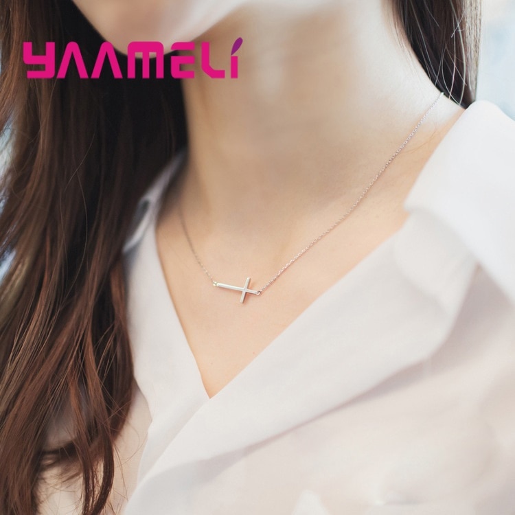 Women Necklace 925 Sterling Silver Sports Casual Style Chain Necklace Cross Chain Popular Jewelry