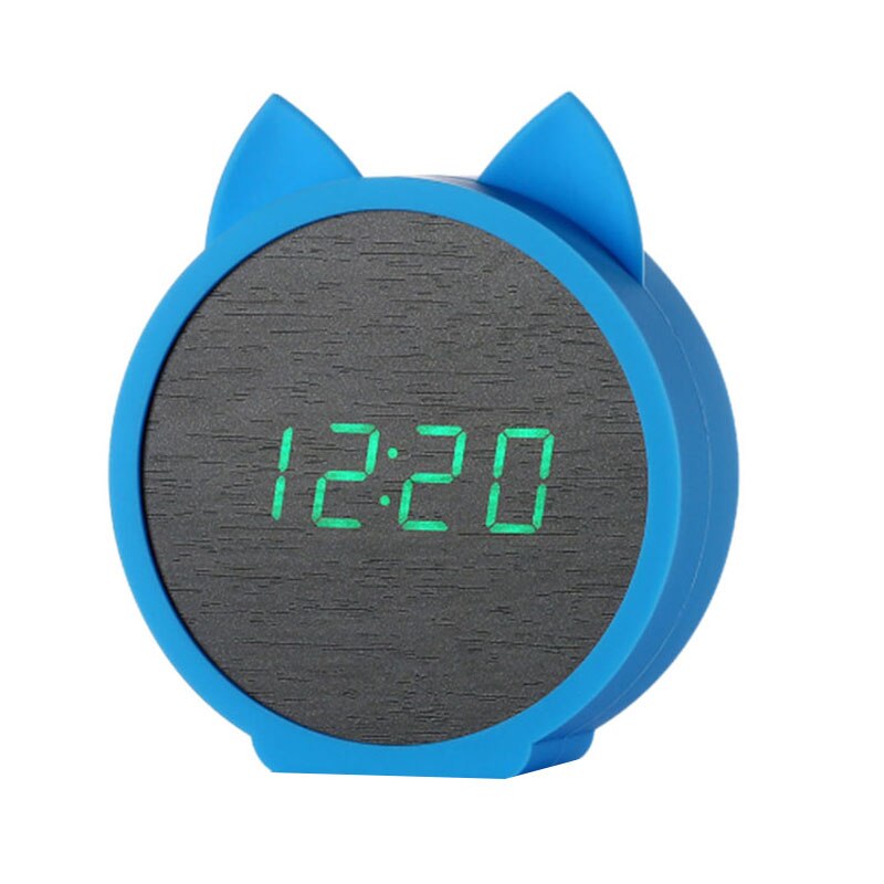 LED Wooden Silent Alarm Clocks Kids Clock Cute Cat Silicone Electronic Wooden Table Clock Cartoon Calendar Perfection: Default Title