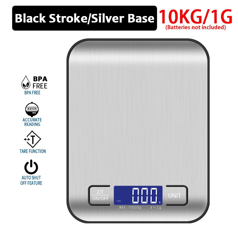 5/10kg Digital Kitchen Scale Electronic LCD Display Stainless Steel Weight Scale Measuring Food Diet Scales Kitchen Accessories: A-Black-10KG