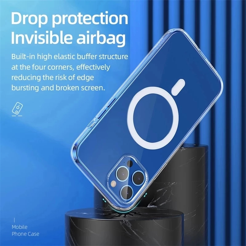 Funda magnética transparente para iPhone 11 12 13 14 15Pro Max Mini 7 8 X XS Max XR Magsafing soporte cubierta de carga inalámbrica