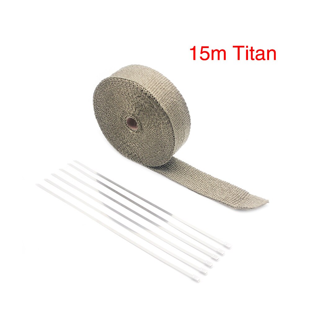 ZSDTRP 15m Titanium Temp Exhaust Heat Wrap 3 Colors Heater Resistant Downpipe Ties Car Motorcycle Tape Replacement: 50mm 15M Titanium