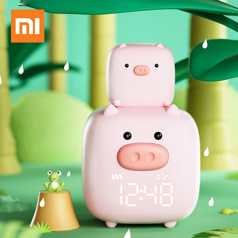 Xiaomi Alarm Clock Night Lamp Voice Control LED Digital Clock Cute Pig Electronic Desk Table Clock Rechargeable For Child Kids