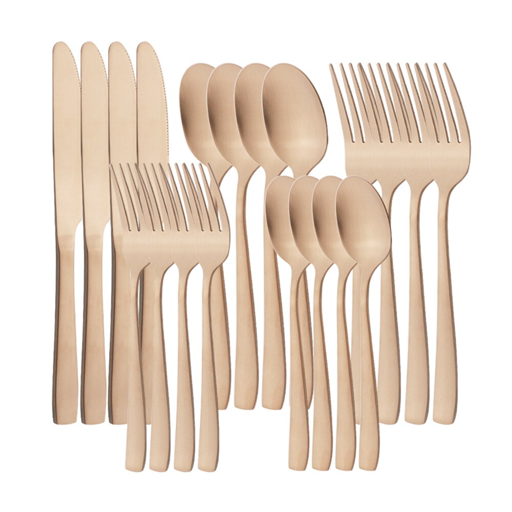 Couverts en acier inoxydable, 20 pièces, noir mat, service de table, couteau à dîner, fourchette à Dessert, cuillère, vaisselle de table, couverts de cuisine pour la maison: Rose
