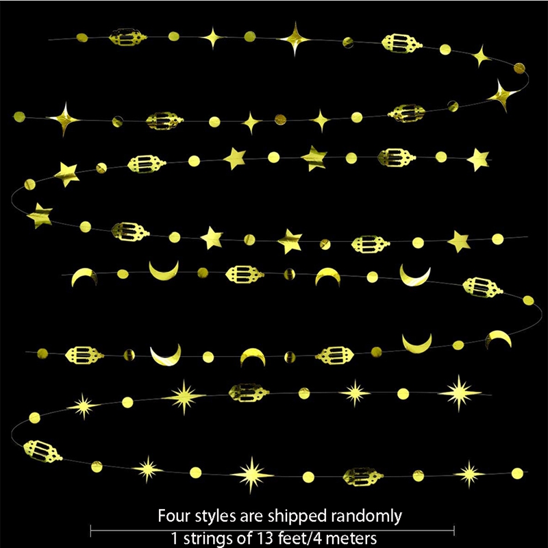 Banderole Eid Mubarak de 4m en papier doré et argenté, guirxiété étoile lune, décoration pour Ramadan Kareem, fournitures de fête musulmane islamique pour la maison: Fluorescence Jaune