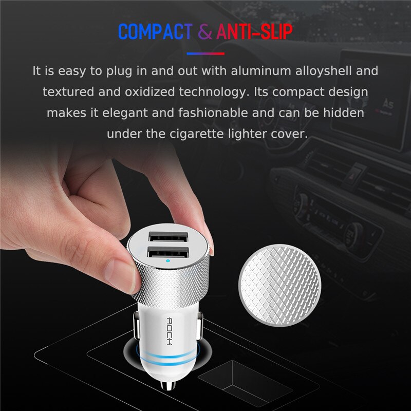 ROCK 5V 2.4A Mini Dual USB Auto Ladegerät Schnelle Lade Metall Auto-Ladegerät Auto-Lade 2 Port 12W für iPhone XS MAX X 8 7 6 Samsung