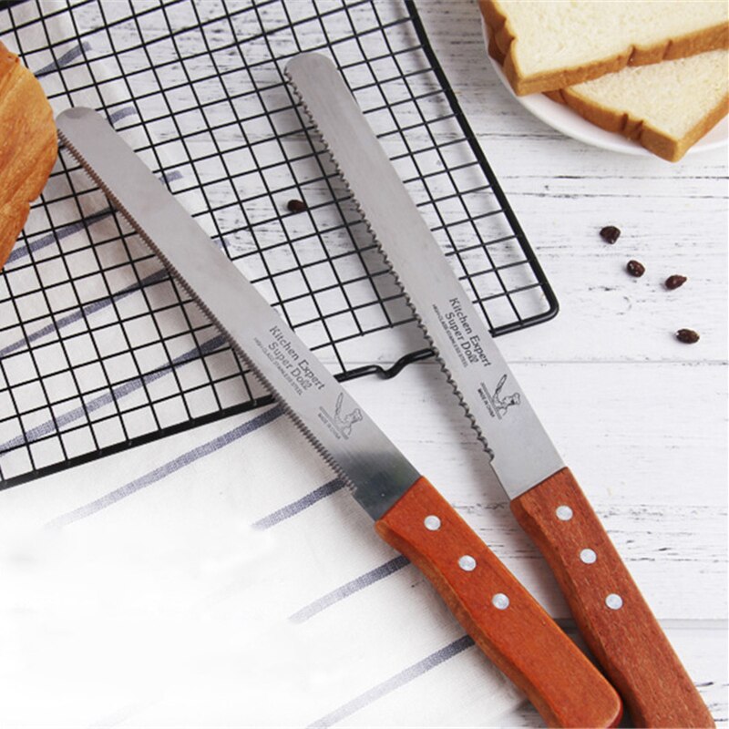Rustfritt stål brødkniv sag kake skjæreverktøy baking toast kniv grov tann fin tann kake sag kniv snack dessert skjærer