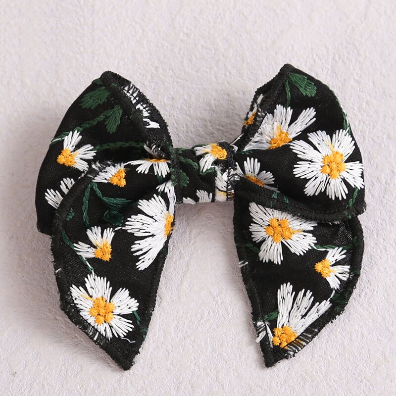 Korean Sweet Embroidery Bows Hair Clip for Kids Girls Boutique Handmade Hairpins Barrettes Headwear Hair Accessories: Black L