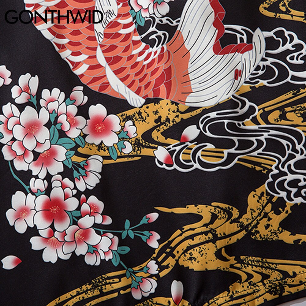 Gonthwid kimono neuletakki takit paidat miesten karppi kala koi kirsikankukkia print japanilainen avoin etupaita causal yukata topit
