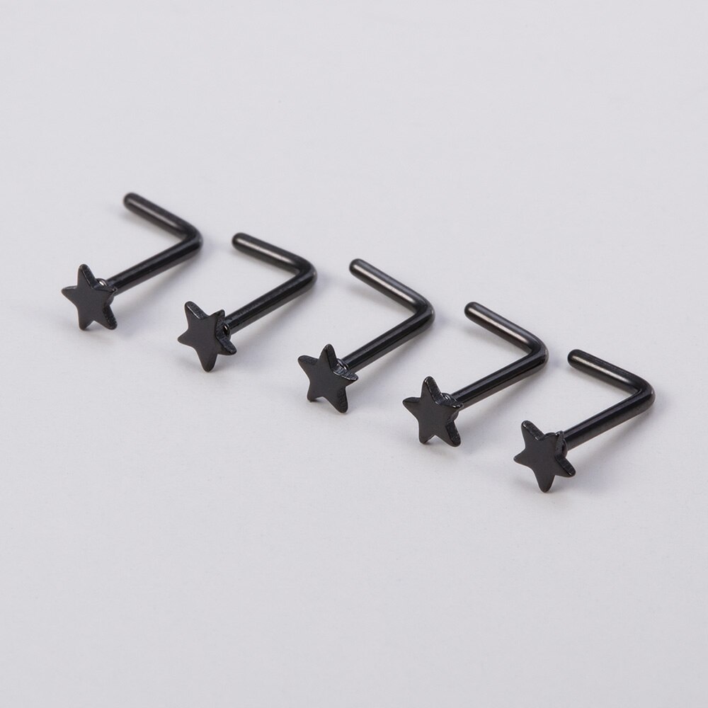 5 uds anillos de nariz para mujer 20G tornillo nariz Stud corazón Luna estrella bola Acero inoxidable narina Piercing tabique cartílago joyería: Color amarillo claro
