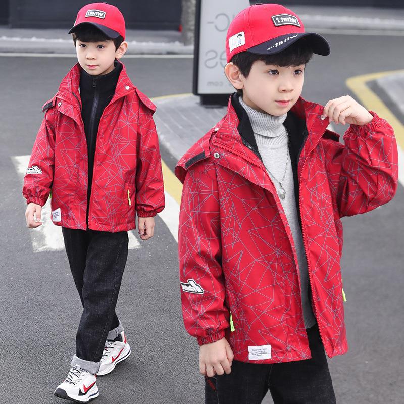 Boy's autumn/winter with removable triad ski-wear, add wool trench coat cuhk middle-aged children's jacket, 6-12 years old