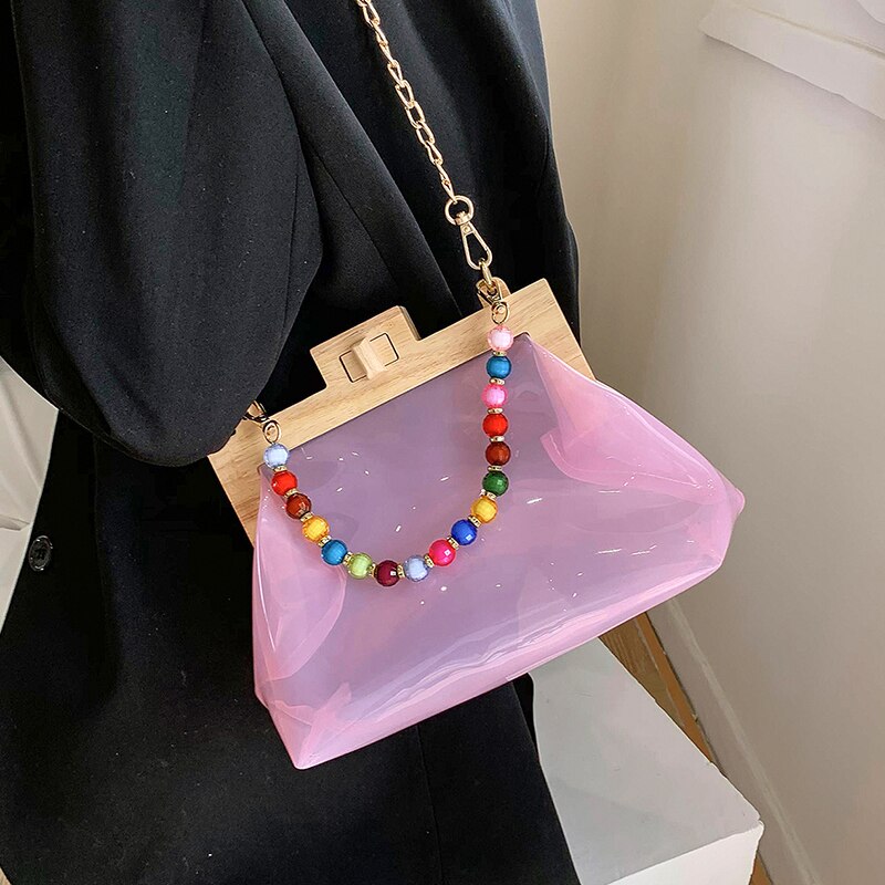 Transparent Jelly Tote bag Summer High PVC Women's Handbag Chain Shoulder Messenger Bag Travel Bag