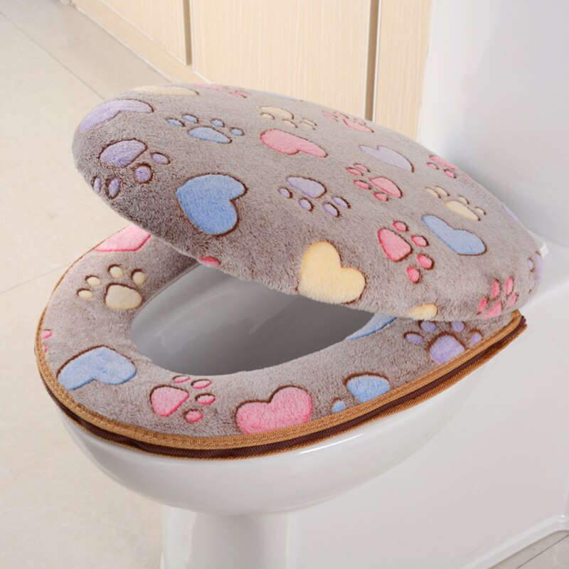 Dikke Koraal Fluwelen Luxe Toilet Seat Cover Set Zachte Warme Rits Een/Twee Stuk Wc Case Waterdichte Badkamer wc Cover