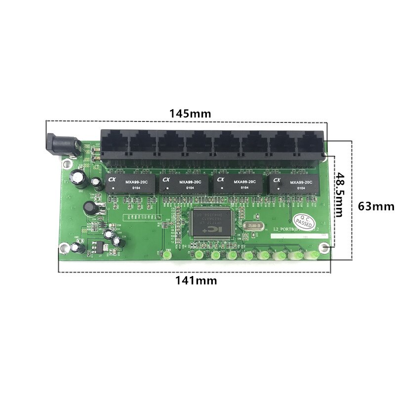 OEM factory direct mini fast 10 / 100mbps 8-port Ethernet network lan hub switch board two-layer pcb 2 rj45 1 * 8pin head port: 1-Transfer module