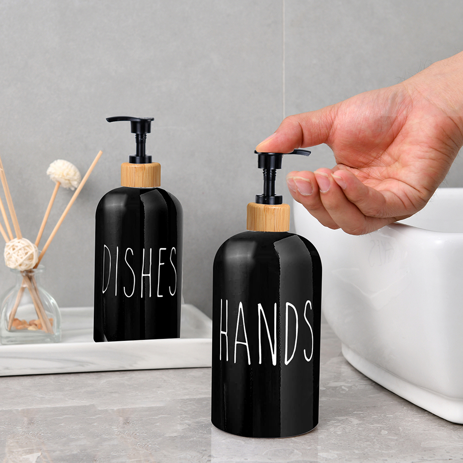 Ensemble distributeur de mains et de vaisselle noir brillant et blanc, caddie de comptoir d'évier de cuisine, organisateur de savon, bouteille avec brosse à récurer