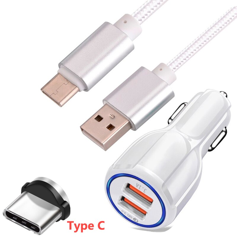 Magnetische Typ C QC 3,0 Dual Hafen Telefon Auto Ladegerät Kabel Für Samsung S20 A51 A71 A50 A70 Huawei Y5P y7P Y8P Schnelle Ladegerät Kabel: Ladegerät Kabel Weiß