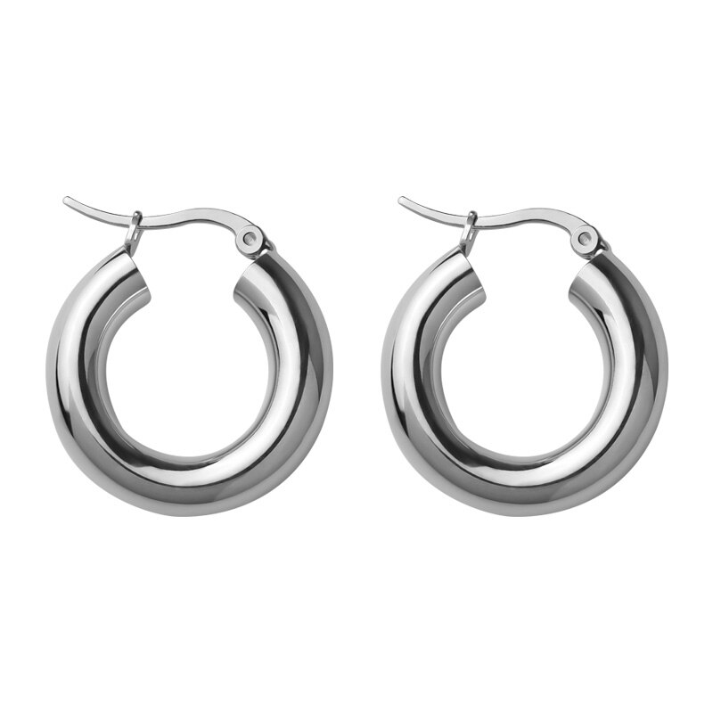Anenjery prata cor chunky hoop brincos para mulheres tubo redondo brincos diário festa jóias 2022