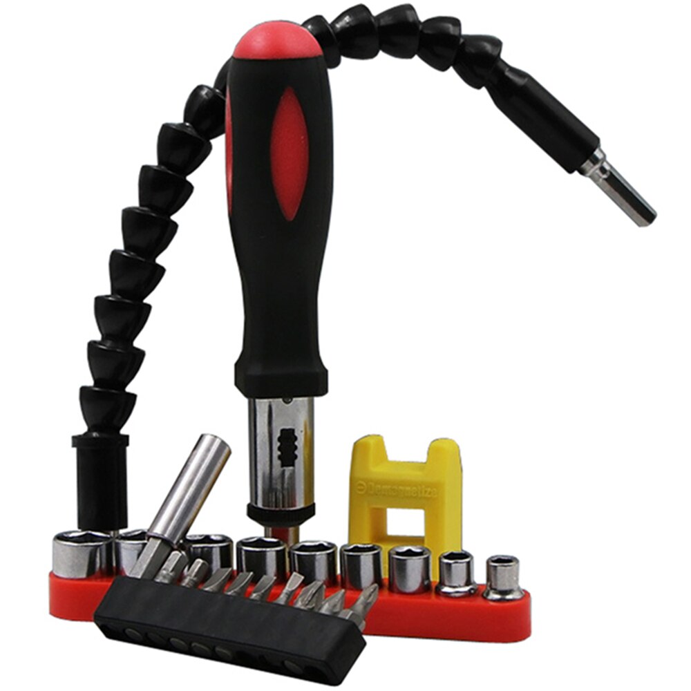 Two-way Ratchet Screwdriver Kit with Universal Flexible Shaft 9Pcs Screwdriver Bits Connected Rod Magnetizer Hand Tools: Screwdriver Set A