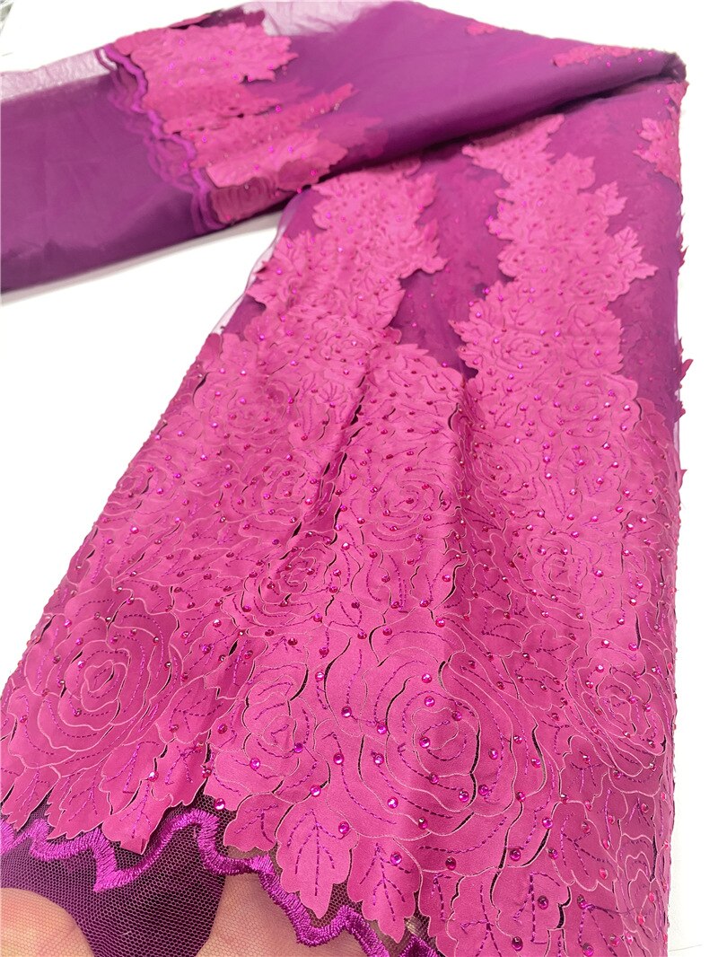 French African Lace Fabric With Stones Embroidered Nigerian Lace Fabrics For Wowen Wedding Sewing YA3620B-6: Picture 2