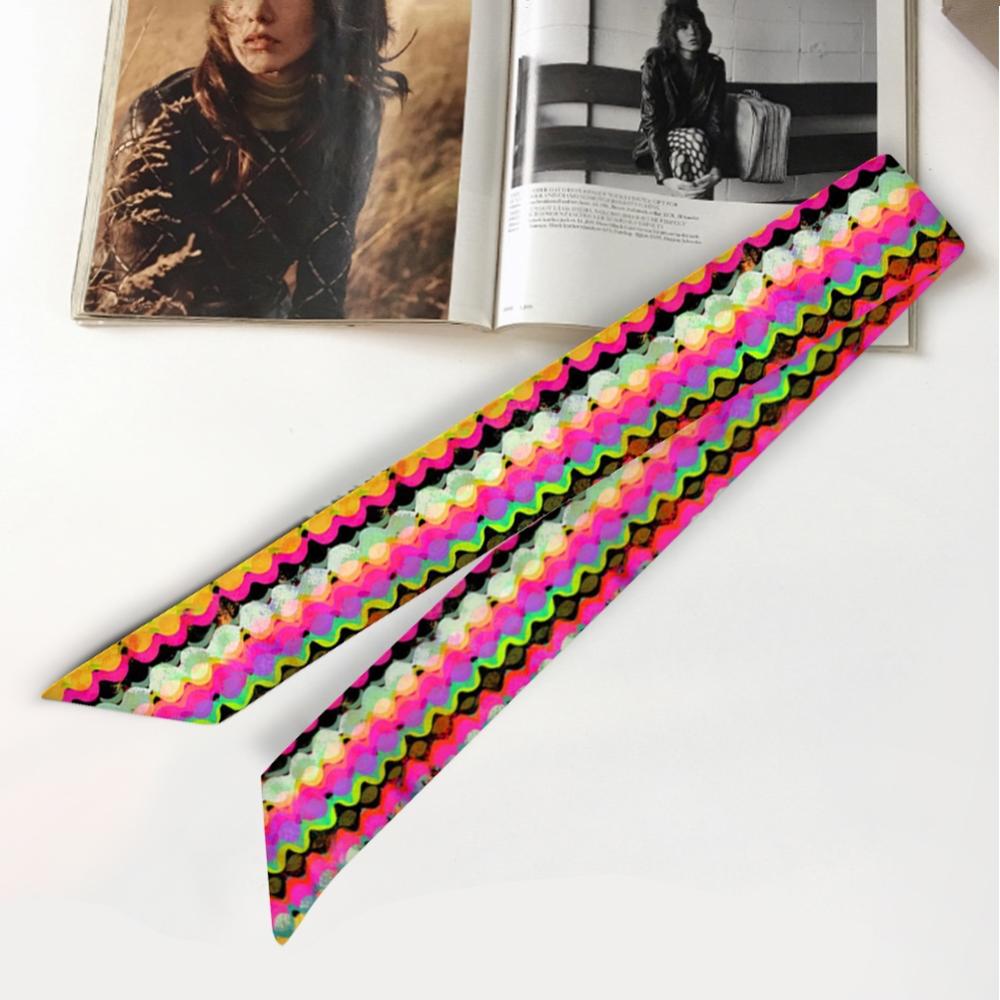 95cm*5cm Women Small Silk Long Scarf Irregular Printed Twill Skinny Scarves Hand Bag Ribbons Cloth Accessories: E