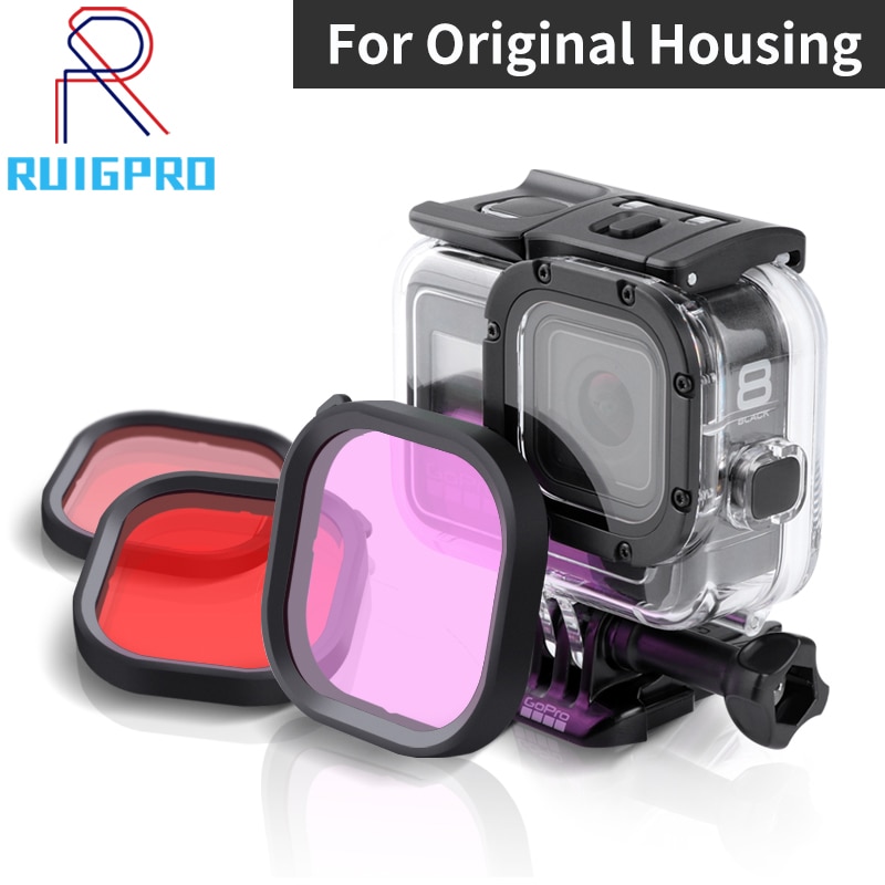 3-Pack Filters Kit Rood Magenta Snorkel Lens Rode Kleur Filter voor GoPro HERO 8 Zwart Super Pak originele behuizing Case Accessoires